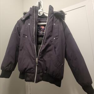 Moose Knuckles Black Jacket with Embroidered Hockey Design